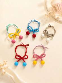 5pcs Girls Color Block Bow Candy Color Round Embellished Hair Clips Suitable For Daily Matching - Multicolor - View 3