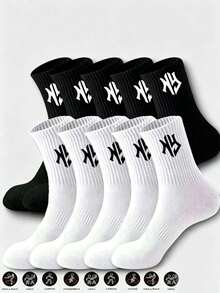 1/5/10/20 Paar Herrensocken, Buchstabenmuster lange Socken, hautfreundlich, dick und bequem, super tolle Socken, für den täglichen Gebrauch, antibakteriell, feuchtigkeitsableitend, Unisex, geeignet für Zuhause, Sport, Schulanfang - Verschiedenfarbig - Übersicht 2