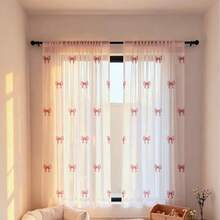 2pcs Pink Bow Decor Sheer Curtains, 2D Printed, Semi-Transparent, Rod Pocket, Sweet & Cute Style, Suitable For Living Room And Bedroom - Multicolor - 2pcs - View 8