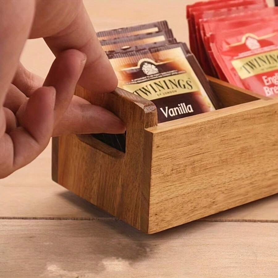 1PC Wooden Tea Bag Storage Box, Portable Tea Bag Holder Office Coffee Tea Bag Organizer - Multicolor - View 1