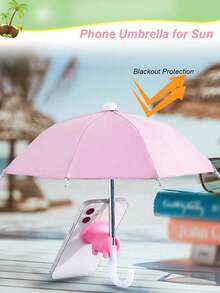 Mini Sunshade Umbrella With Universal Pig-Shaped Suction Cup Phone Holder, Outdoor Anti-Glare Sunshade Cover, Polyester Fiber Material, Rainproof And Sunproof, Includes Screen Protector - Black - View 3