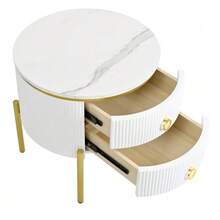 Side Table, Coffee Table With Drawers, Special Surface, Marble Look, Gold Legs And Handles, Adjustable - 白色 - 查看 1