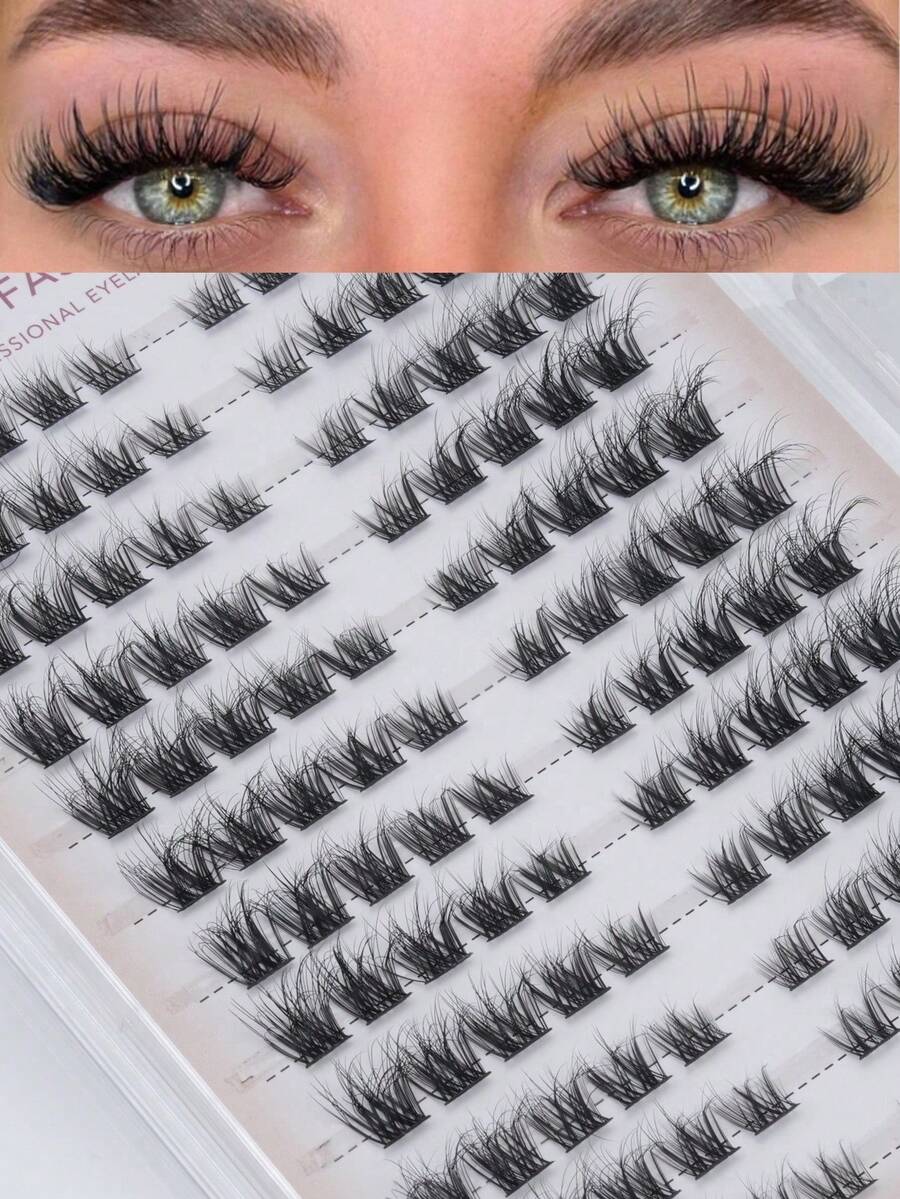 120pcs D-Curl Fluffy Cluster False Eyelashes, Dense Segmented False Eyelash Clusters, Beginner Friendly, Reusable. Single False Eyelash, False Eyelashes - D - View 1