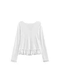 Korean Style Long Sleeve T-Shirt Women Slimming Lace Patchwork Inner Layer Base Layer Casual - White - View 3