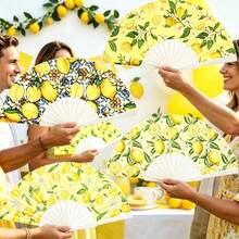 2 buah Kipas Lipat Motif Lemon, Kipas Tangan Gaya Spanyol, Kipas Lipat Portabel Motif Lemon, Cocok untuk Pesta Bertema, Liburan, Hadiah Pengantin, Pernikahan, Hadiah Pengiring Pengantin, Aksesoris Wanita, Dekorasi Musim Panas, Perjalanan (Motif Lemon Acak) - Gaya acak - View 2