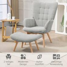 Wingback Armchair With Footrest, Lounge Chair, Padded Armchair With Corduroy Look, Lounge Chair, Armchair With Armrests And Wooden Legs, TV Armchair For Living Room, Grey - Grey - View 6