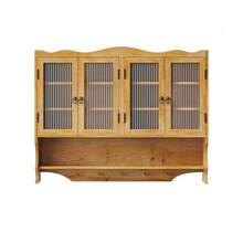 100 Cm Retro Wall Cabinet With 4 Doors, Two-Tier Storage And Open Hook Shelf, Suitable For Bathroom, Kitchen, Dining Room, Brown - 自然色 - 查看 8