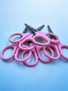 1/3/5pcs Portable Round Edge Safety Craft Scissors, Sharp Durable Smooth Steel Blade + Dual Finger Ring Ergonomic Plastic Handle, Pure Pink Minimalist Style Student Stationery - Pink Plastic Scissors - View 1