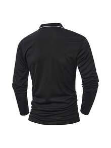 Men's Spring/Autumn Polo Shirt, Business Casual Fashion Gentleman Style, Long Sleeve With Turn-Down Collar - Black - View 3