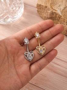 1pc Princess Style Stainless Steel Crown Heart Bow Inlaid Zirconia Dangle Belly Button Rings Belly Piercing Jewelry For Women Daily Wear Party Beach - Multicolor - View 10