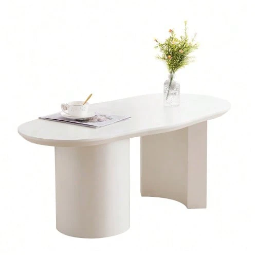 316101102WAA 100 Cm Irregular White Coffee Table, Stable And Durable - High-Quality MDF, Lacquered Surface, Smooth Touch, Irregular Tabletop With Elegant Curves - 白色 - 查看 1