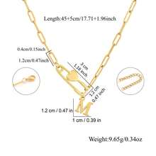 1pc New Classic Initial Heart Pin Pendant Golden Stainless Steel Paper Clip Chain Necklaces For Women - Yellow Gold - View 2