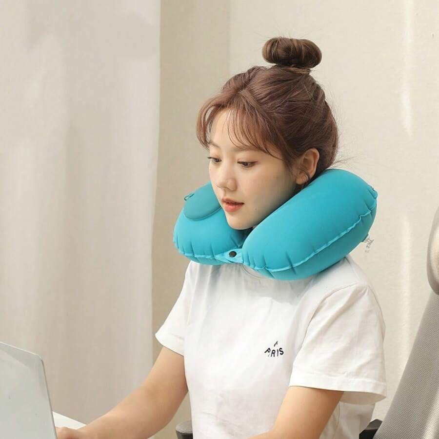 Inflatable Pillow, Portable Travel Neck Pillow, Pressure-Inflated U-Shaped Pillow, Space-Saving - Multicolor - View 1