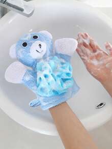 1 pieza Manopla de baño infantil con diseño de oso lindo, de uso doble como guante de ducha, color aleatorio - Azul - Ver 1