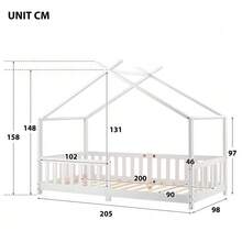 「Not Allowed to Sell on Germany」Vackert husbädd barnbädd, massivt trä med staket och ribbotten, med fallskydd för barn- och ungdomsrum, vit (90x200cm) - Vit + Massivt trä + 90 cm * 200 cm - Visa 5