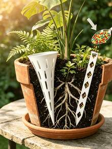 1pc White Home Plant Breathable Fertilizer Insertion Tube Set, Loosen Soil Prevent Root Rot Long-Term Fertilization, Practical Gardening Tool For Flower Beginners And Slouchy Gardeners, Creative Small Gift For Plant Lovers - Plug-in - View 8