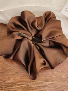 1pc Oversized Fluffy Long Hair Scrunchie, Solid Color, Casual, Polyester, High Elasticity, Soft Silky, Lightweight Luxury, Fashion, 4 Seasons - Brown - View 8