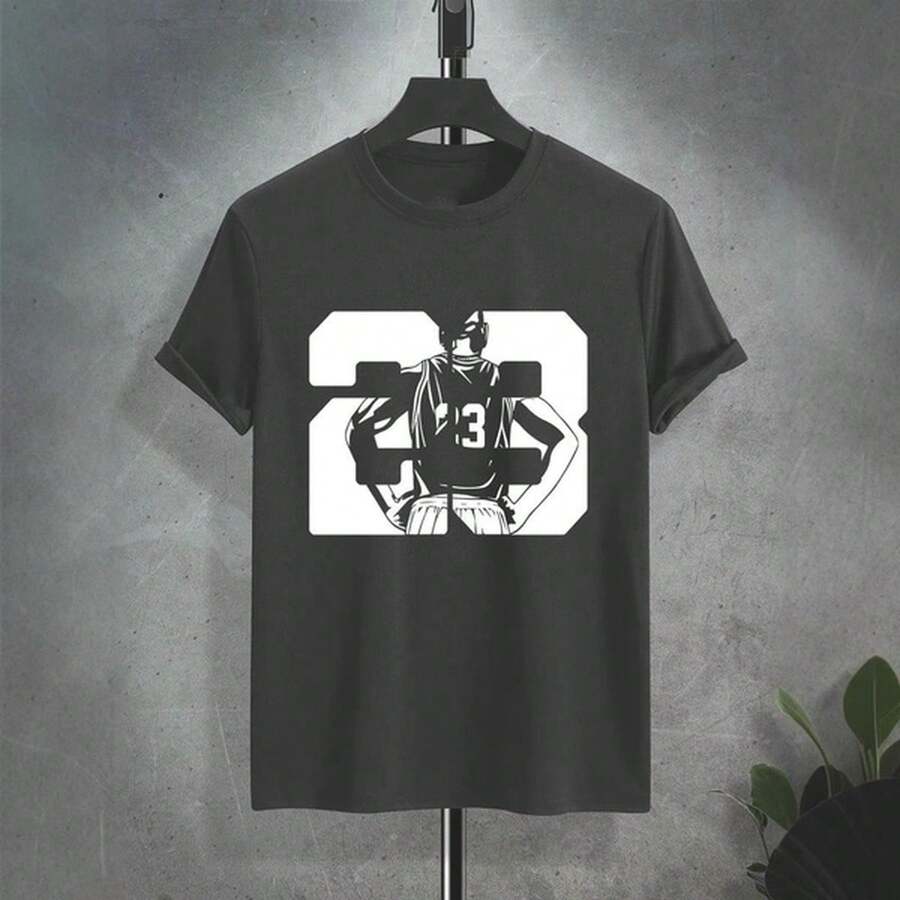 Men's Basketball Print T-Shirt - Short Sleeve Casual Tee For Streetwear - 黑色 - 查看 1