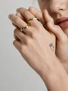 Minimalist & Unique S925 Sterling Silver 18K Gold Plated Glossy Wave Design Bold Women's Ring - Platinum Ripple Wave Thin Ring - View 5