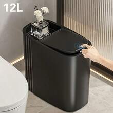12-Liter Black Odor-Proof Trash Can With One-Touch Push Lid, Silent Closing Powder-Coated Sturdy Plastic Construction, Easy Clean Space-Saving Elliptical Waste Bin For Kitchen Bathroom Bedroom Office Dorm Home Commercial Spaces - Black - View 10