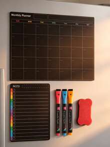 6/1pc Magnetic Dry Erase Refrigerator Calendar, Monthly Fridge Planner Calendar And Today's Menu List Whiteboard, 2/3pcs Refrigerator Blackboard Suitable For Kitchen And Office, Includes 3 Markers + Eraser - one-size - View 11
