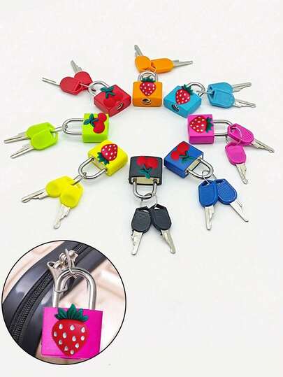Strawberry Cherry Pattern Luggage Lock, Small Bag Padlock With Key, Copper Core Plastic Shell, Compact And Durable, No Assembly Required, Luggage Lock, Storage Cabinet Lock, Small Luggage Padlock, Suitcase Lock, Metal Key Padlock, Suitable For Luggage, Backpack, Box, Computer Bag, Suitable For Luggage, Gym Locker, Suitcase And Storage Cabinet, School Gym Classroom Matching Game Travel Backpack, Graduation Season, Back To School Season Gift, Teacher's Day, Back To School Essential, Travel
