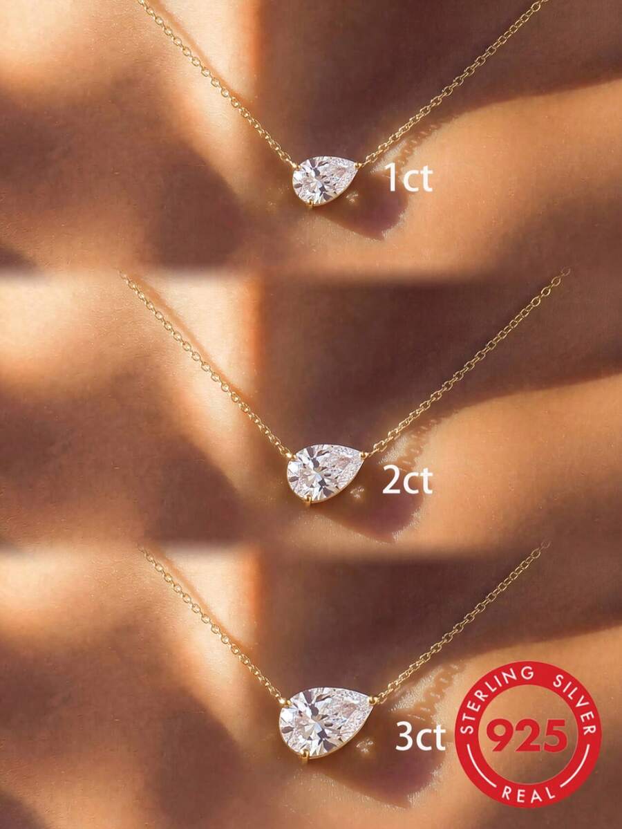 1件時尚925純銀橫向梨形項鍊,適合女性日常配戴與飾品搭配 - 項鍊 - 查看 1
