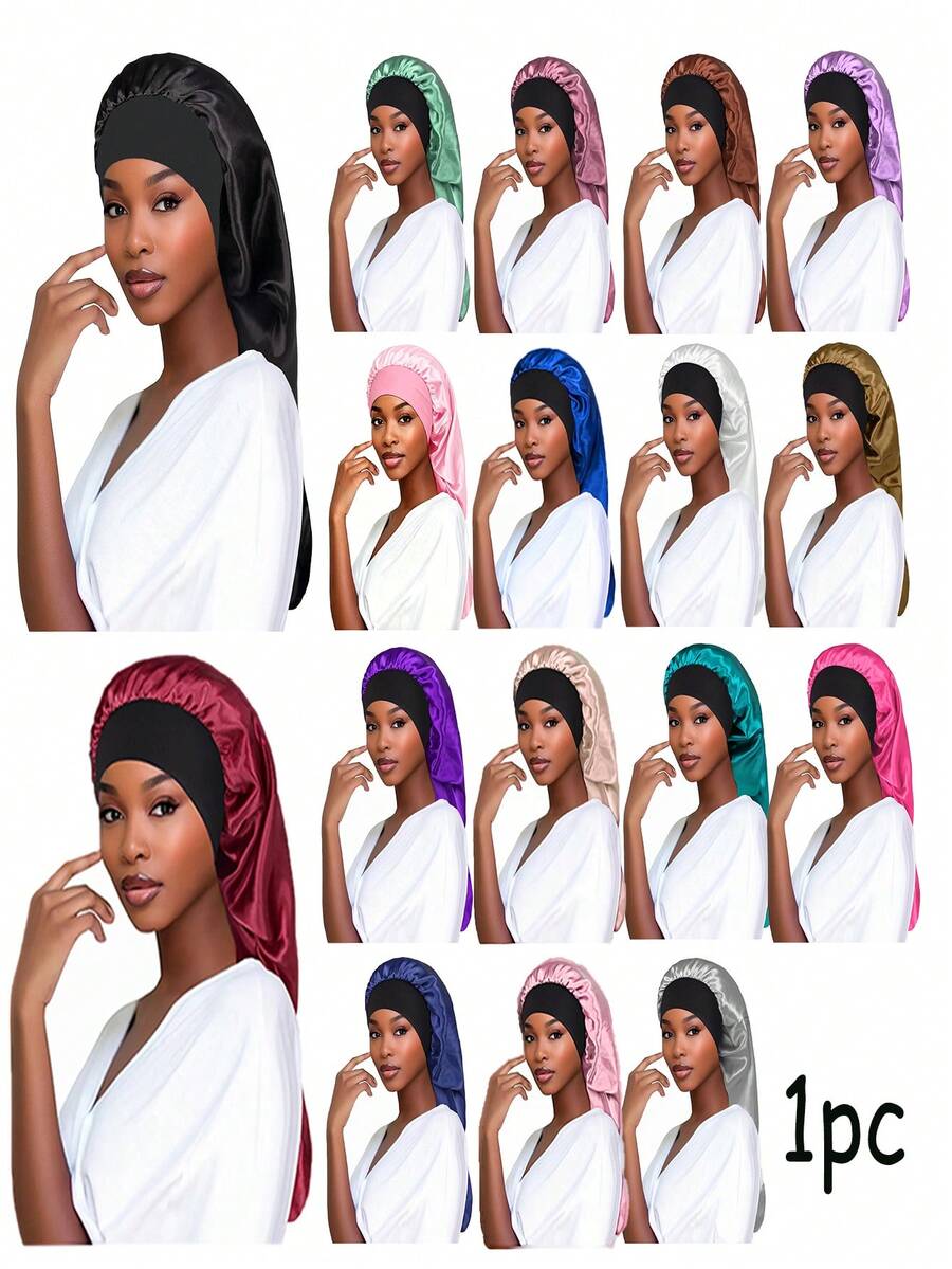 1PC Solid Color Satin Long Bonnet For Women, Hair Protective Sleep ...