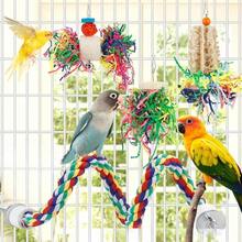 2pcs Random Style Bird Toy Set Climbing Cotton Rope Colorful Vine Ball Random Raffia Grass Small And Medium Parrot Chewing Grinding Teeth Chewing Toy Bird Cage Hanging Ornament Pet Supplies - A+B - View 6