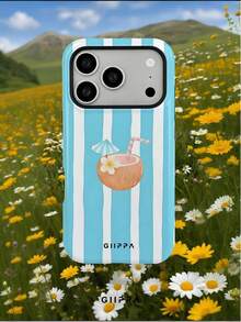 GIIPPA 1件天藍色條紋背景搭配椰子圖案設計手機殼，適用於Phone 17 Pro Max，相容Phone 16 Pro Max、15 Pro Max、14 Pro Max，韓系高端時尚趣味手機殼，相容11/12/13/14/15/16 Pro Max Plus，優雅設計男女皆宜，聖誕節、情人節、復活節、婚禮季與生日送女友的完美禮物！ - 天藍 - 查看 8