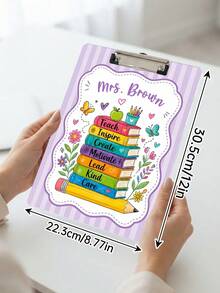 1pc Custom Teacher Name Striped Clipboard, Personalized Rainbow Stack Book Inspire Quote Writing Clip Board,Teacher Appreciation Gift,Back To School,Office Desk Decor,Teacher Gift,Teacher Planning Board - Multicolor - View 3