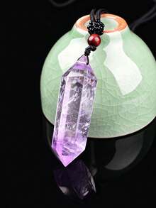 1pc Natural Double Terminated Crystal Column Pendant, Multicolor Fluorite Amethyst Labradorite Raw Stone Necklace With Braided Rope, Energy Crystal Jewelry For Men And Women - Double-pointed Pendant - View 19