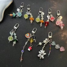 鑰匙圈DIY配件 手工珠飾吊墜 島嶼甜美女孩風 手鍊手機鏈掛件 手機殼掛繩 CCD相機吊飾 耳機保護套 防丟手機繩 包包掛飾 新款 - 黃色 - 查看 3