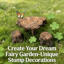 5PCS Realistic Tree Stump Table & Chair Decor, Vintage Resin Sculpture, Spring Home Decoration, Moss & Succulent Planter Landscape Accessories, Retro Style Garden Craft - A - View 1
