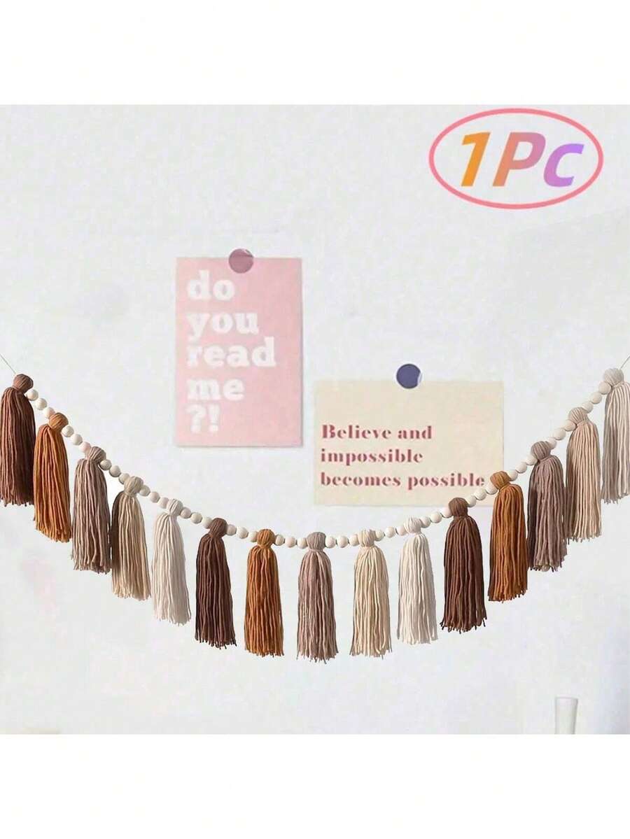 Guirnalda de borlas color café, pancarta de borlas colgante de pared decoración del hogar estilo bohemio, guirnalda de borlas para aula, pancarta de borlas decoración de pared, adecuada para bodas, cumpleaños, suministros para fiesta de baby shower, decoración de habitación, decoración del hogar, decoración de habitación, regalos de decoración de pared, ceremonias de graduación - Café integral - Ver 1