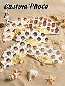 Customized Face Hand Fan, Foldable Paper Wedding Fan, Personalized Wedding Gift, Wedding Reception Fan, Bridesmaid Accessory, Birthday Party Fan - Multicolor - View 5