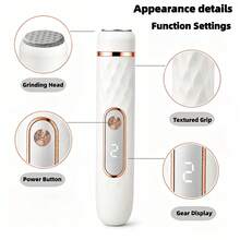 RAF 可充电电动足部磨砂器，配有2个可替换磨头，去除死皮，令双足肌肤光滑柔嫩。USB供电。简约双色设计（白色和金色）。符合人体工学的手柄，使用舒适。馈赠亲友的理想之选。适合夏季使用，可用作刷子和清洁工具。 - 彩色 - 查看 4