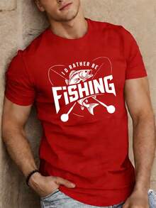 T-shirt athlétique décontracté pour homme, imprimé "Pêche" tendance, manches courtes, adapté aux sports de loisirs en intérieur et en extérieur, haut tendance pour l'été, idéal pour les fêtes, le - couleur - Voir 8