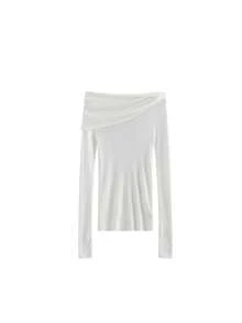 Design-Driven Fitted Inner Layer Base Layer Top For Women, Sexy Off-Shoulder T-Shirt With Premium Aesthetic Casual White - White - View 6