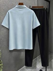 Men's Plus Size 2-Piece Set, Summer Short Sleeve Top And Pants, Men's Plus Size Solid Color T-Shirt Set - Multicolor - View 3