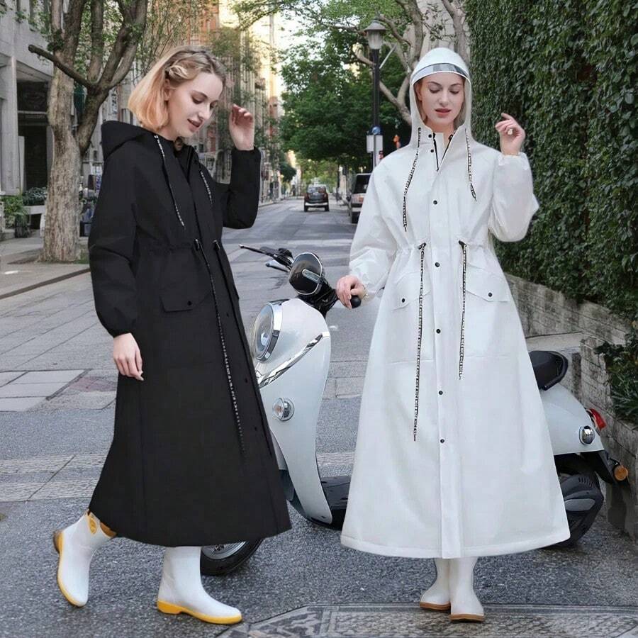 Fashion Women's Thickened Waterproof Windproof Rain Cape Rain Jacket Multifunctional Outdoor Raincoat Travel Hiking Raincoat
