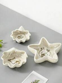 Decorative Ceramic Jewelry Tray, Shell & Starfish Shaped Jewelry Tray, Ocean Themed Decorative Jewelry Tray, Suitable For Rings, Earrings, Necklaces, Bracelets, Jewelry Watches, Keys, Bathroom, Bedroom, Office Accessories. - one-size - View 4