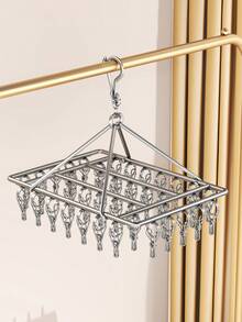 1Pc Foldable Rotating Clothes Drying Rack, Hanging Design For Balcony, Closet Storage Hanger, Ideal For Drying Socks, Underwear, Scarves And Towels, Must-Have For Balcony, Dorm, Indoor & Outdoor Use, Perfect Holiday & Christmas Gift - Silver - View 12