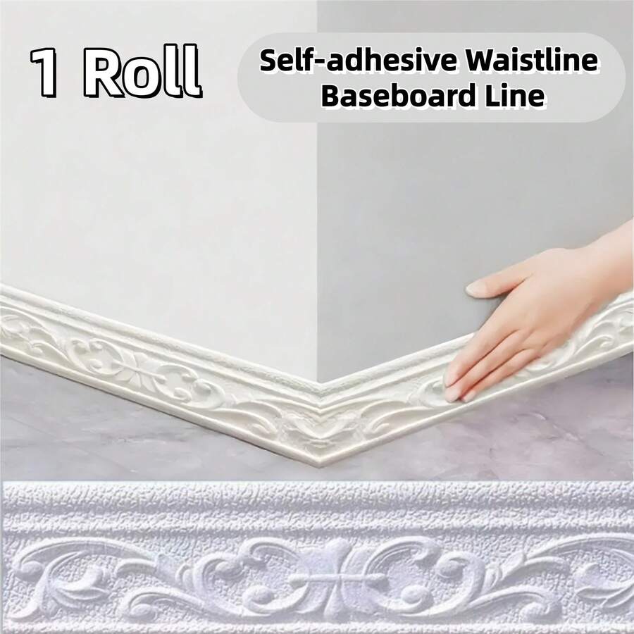 1pc 3.15in X 90.55in Self-Adhesive Thickened Waistline Baseboard, Door Frame Background Wall Border, Edge Sealing Strip