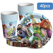 40pcs Party Supplies,Included Plates,Paper Cup For Birthday Party Decorations,For Party Decorations, Party Supplies - Multicolor - View 7