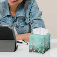 Biyejit Teal Marble Tissue Box Cover Square, Lightweight PU Leather Tissue Box Holder, Modern Decorative Tissue Holder Organizer For Bathroom Vanity - ColorGG - View 4