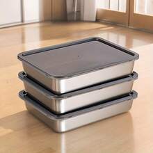 6pcs(3 Boxes+ 3 Lids) Stainless Steel Food Storage Containers Sets,  Stackable Meal Prep Containers, Durable Construction Lunch Box, Rust-Resistant, Easy To Clean,For Lunch, Leftovers, Kitchen Essentials, Kitchen Orangizer, Storage Containers - Multicolor - View 10