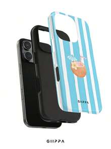 GIIPPA 1件天藍色條紋背景搭配椰子圖案設計手機殼，適用於Phone 17 Pro Max，相容Phone 16 Pro Max、15 Pro Max、14 Pro Max，韓系高端時尚趣味手機殼，相容11/12/13/14/15/16 Pro Max Plus，優雅設計男女皆宜，聖誕節、情人節、復活節、婚禮季與生日送女友的完美禮物！ - 天藍 - 查看 2