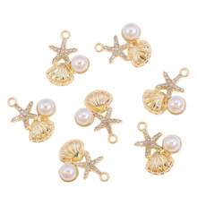 10Pcs Gold Plated Mermaid Tail Starfish Shell Charms With Rhinestone Faux Pearl For DIY Summer Beach Jewelry Making Bracelet Necklace Earrings - Gold - View 4
