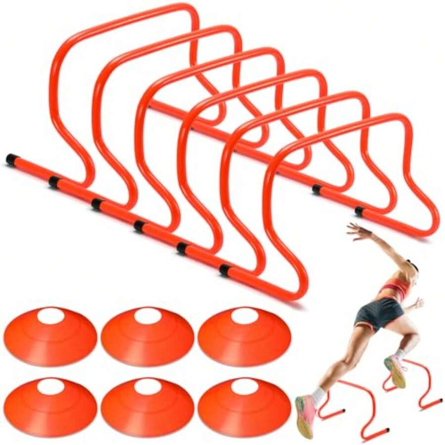 6 Sets 12" Speed Agility Training Hurdles For Athletes Soccer Training Hurdles Agility Training Equipment With Marker Cone Adjustable Training Hurdle Plyometric Hurdles For Basketball - As Pic - View 1